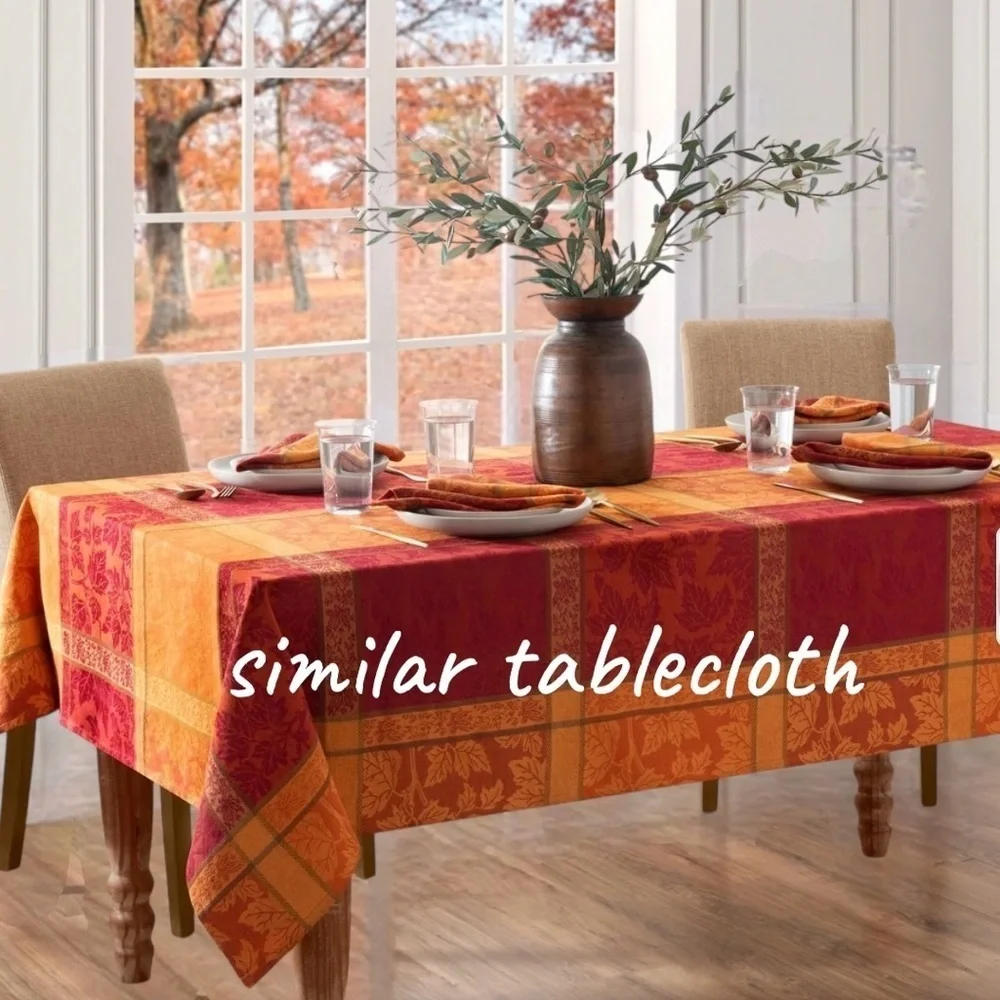 Maple Leaf Jacquard Harvest Tablecloth - Cotton Blend - Jewel Tones    57 X 102